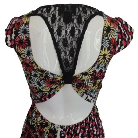 ANGIE Dress, Jr M, Multicolor Floral Mixed Print, Open Lace Back, Short sleeves - Picture 5 of 12